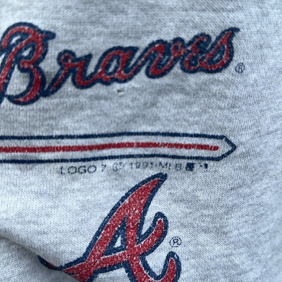 Vintage 90s LOGO 7 Gray Atlanta Braves Crewneck Sweater Size Large - Picture 15 of 15